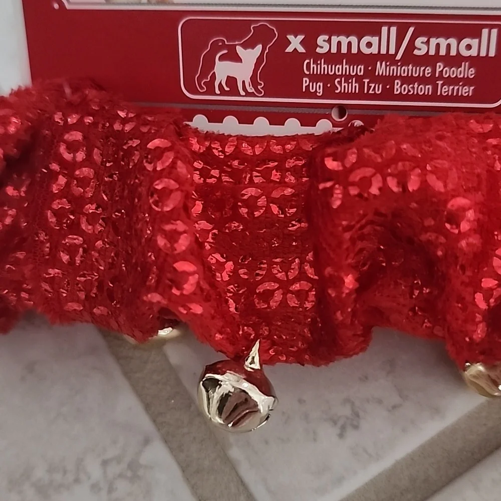 🎄🎅 DOG/CAT Red SEQUIN Collar with Bells 🎅🎄